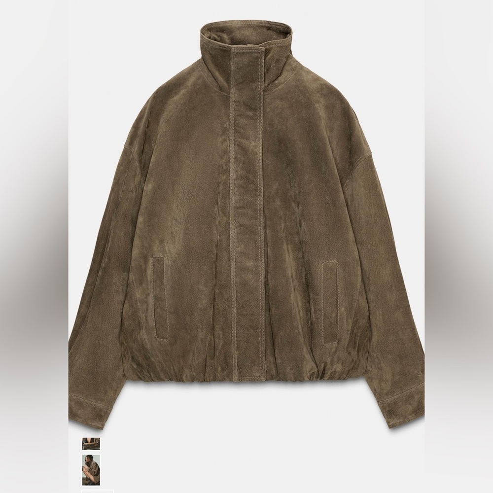 Zara 100% Suede Volume Jacket Light Khaki 4341/877/506 NEW
